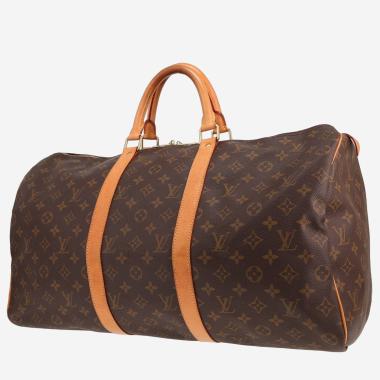 Louis Vuitton Keepall 50 travel bag in brown Monogram canvas and natural leather