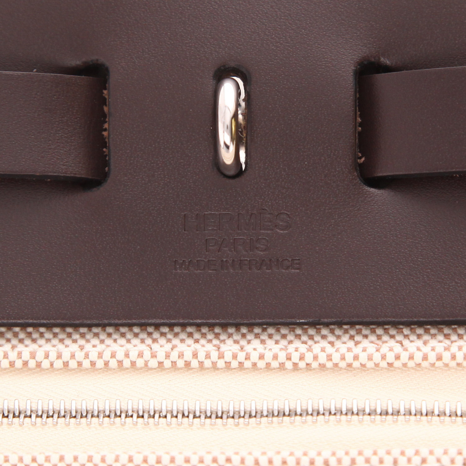 Borsa Hermès Herbag in tela grezza e pelle marrone - Detail D2
