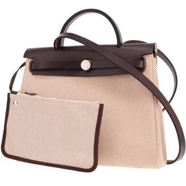 Hermès Herbag handbag in ecru canvas and brown leather