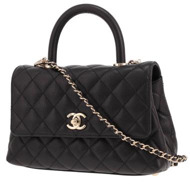 Bolso bandolera Chanel «Coco Handle mini» de piel granulada acolchada negra
