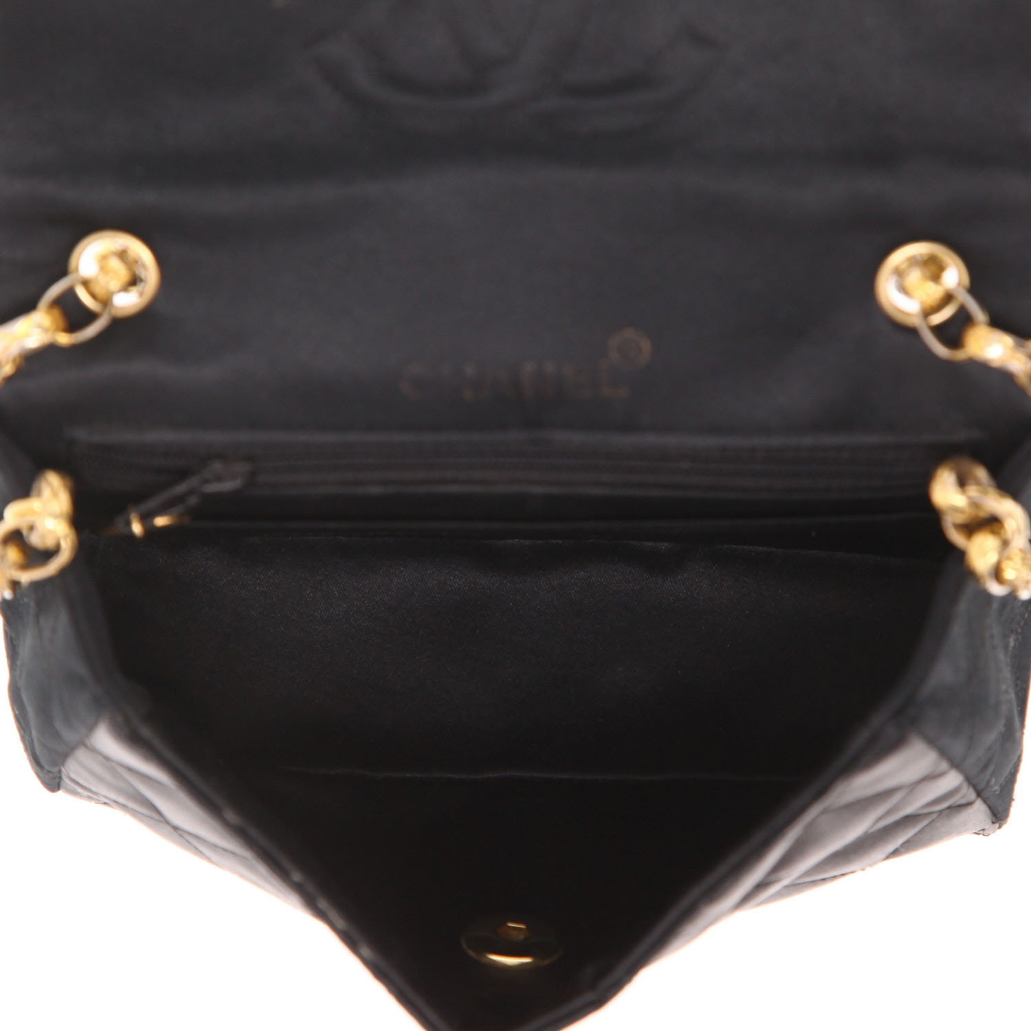 Chanel Timeless Mini shoulder bag in black satin - Detail D3