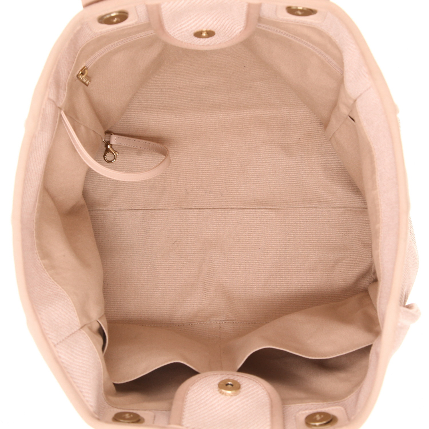 Sac cabas Chanel  Deauville en toile rose et cuir rose - Detail D3