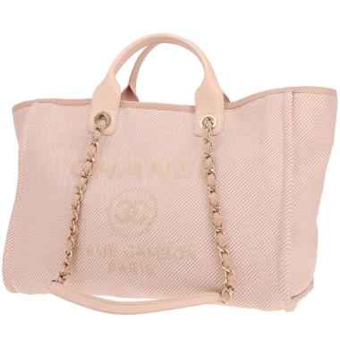 Borsa shopping Chanel Deauville in tela rosa e pelle rosa