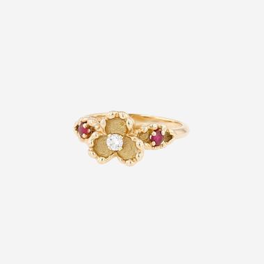 Mauboussin 1970s ring in yellow gold, Rubis and diamonds