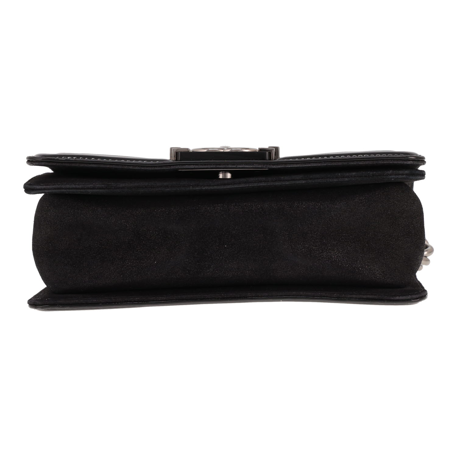 Sac bandoulière Chanel  Boy petit  en sequin noir et argenté et cuir noir - Detail D1