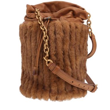 Borsa a tracolla Saint Laurent in pelliccia marrone e pelle marrone