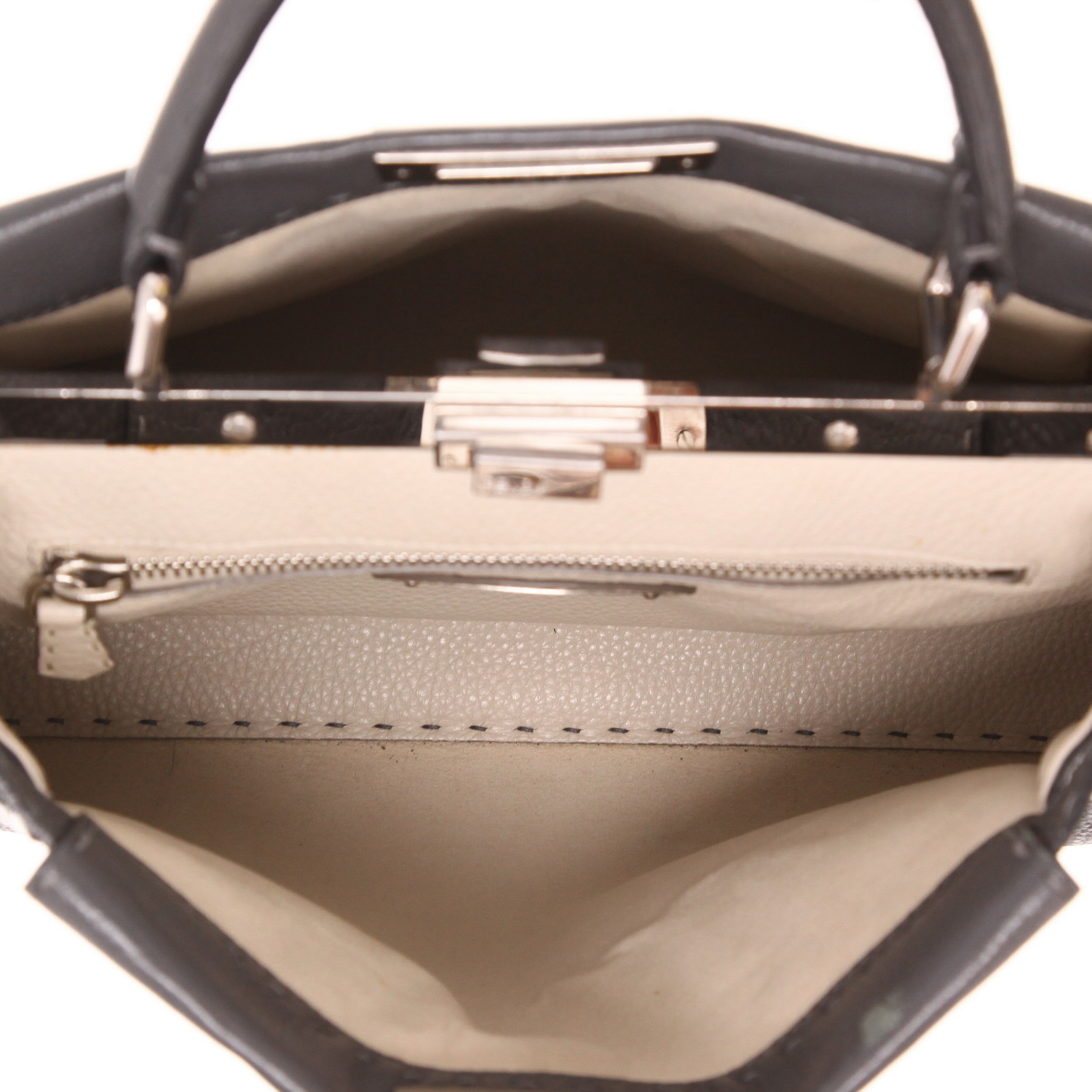 Fendi Peekaboo medium-sized handbag in grey grained leather - Detail D3