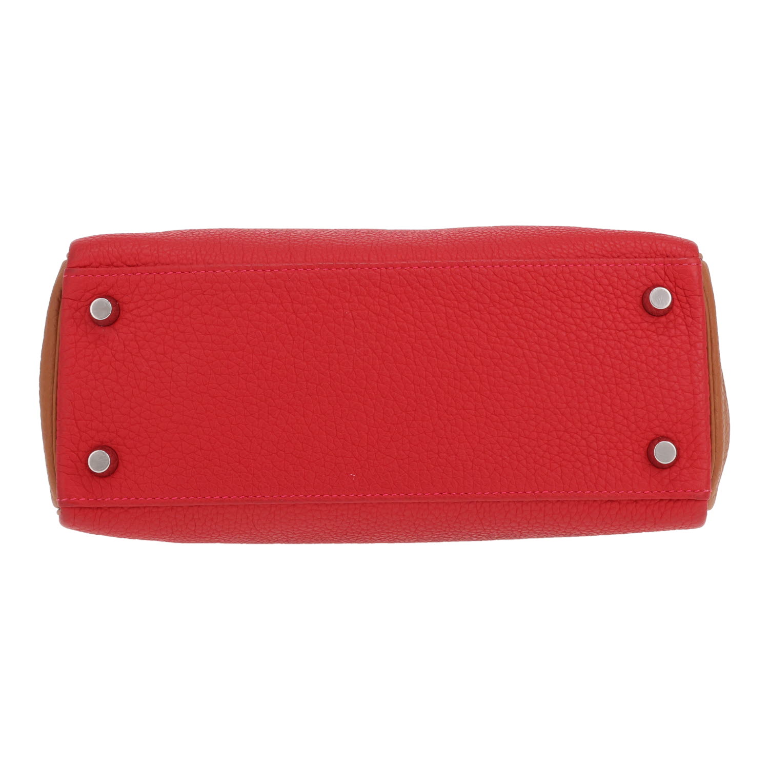 Hermès Kelly 25 cm handbag in red and gold Togo leather - Detail D1