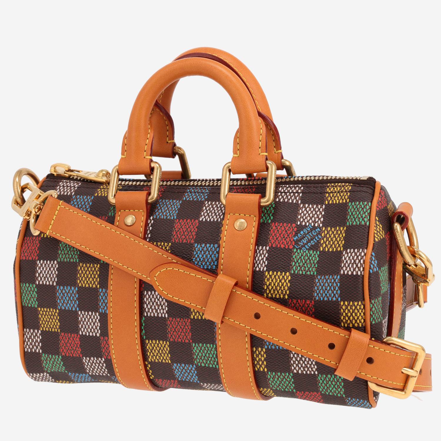 Borsa Louis Vuitton Keepall XS in tela Damier multicolore e pelle naturale