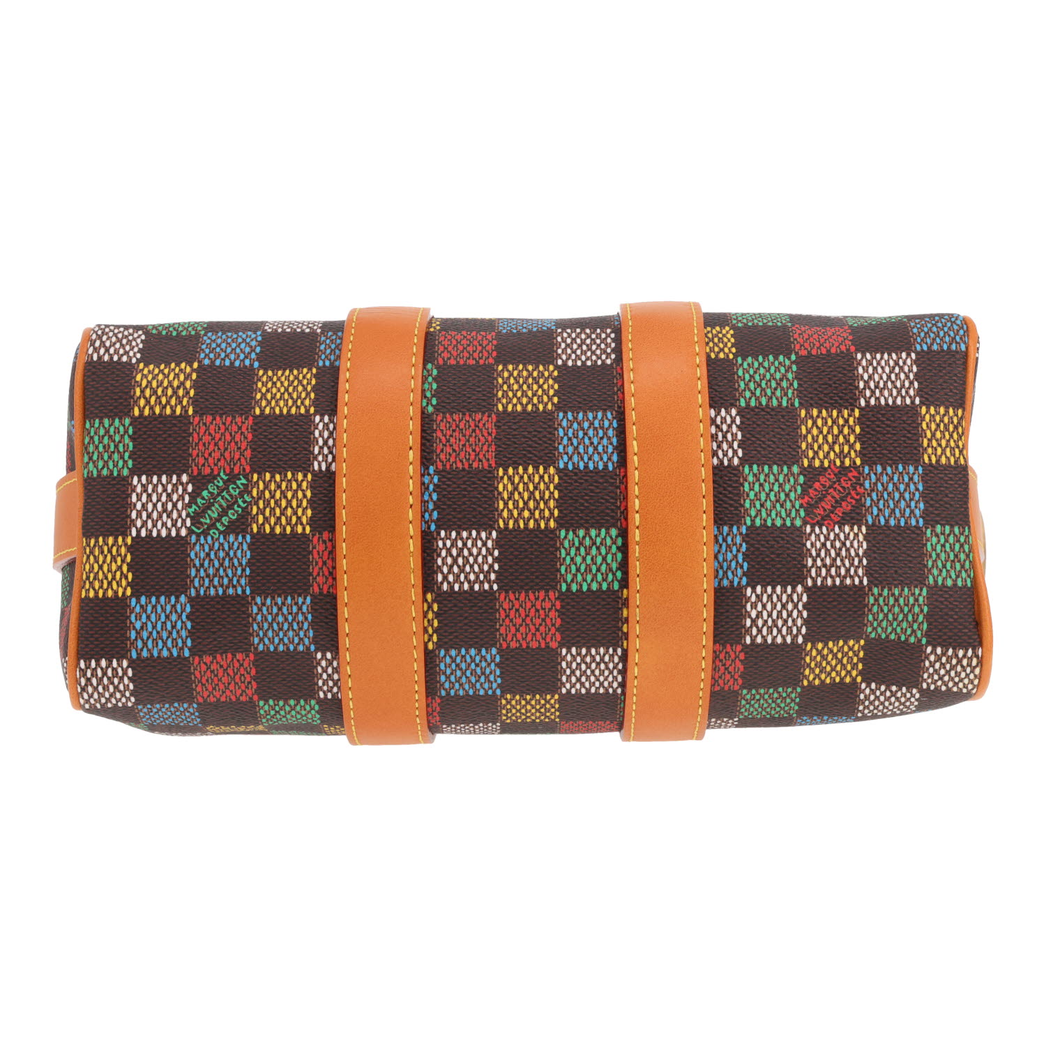 Sac à main Louis Vuitton  Keepall XS en toile damier multicolore et cuir naturel - Detail D1