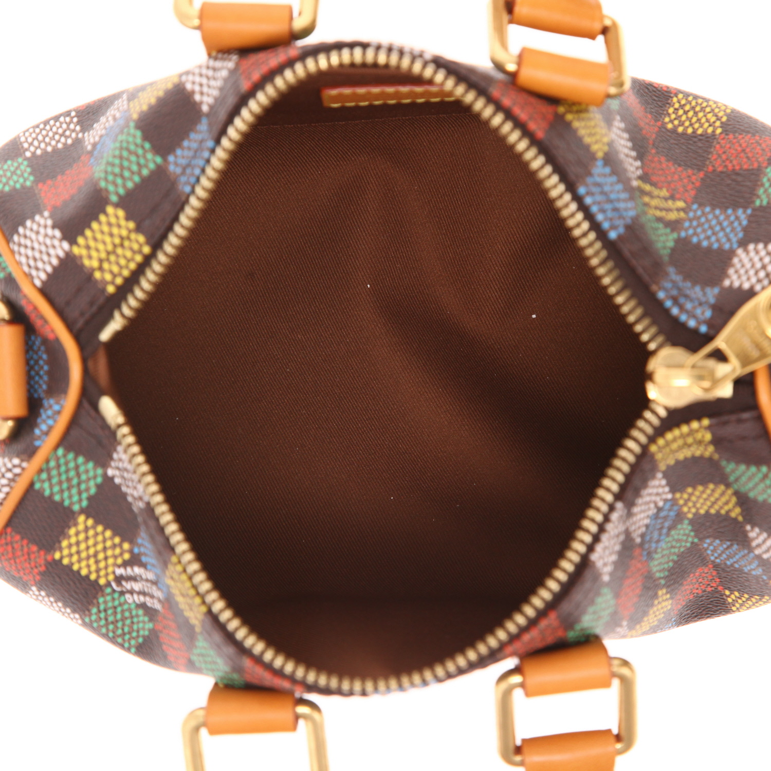 Sac à main Louis Vuitton  Keepall XS en toile damier multicolore et cuir naturel - Detail D3