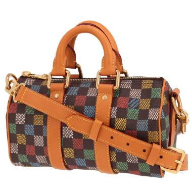 Louis Vuitton Keepall XS handbag in multicoloured Damier canvas and natural leather