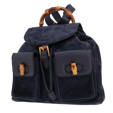 Mochila Gucci «Bamboo Backpack» de ante de becerro azul y piel azul