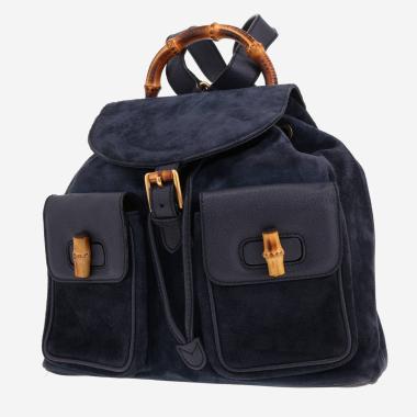 Sac à dos Gucci  Bamboo Backpack en Veau velours bleu et cuir bleu