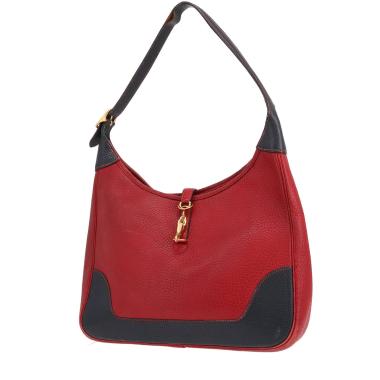 Sac porté épaule ou main Hermès  Trim en cuir grainé bicolore rouge et bleu-marine