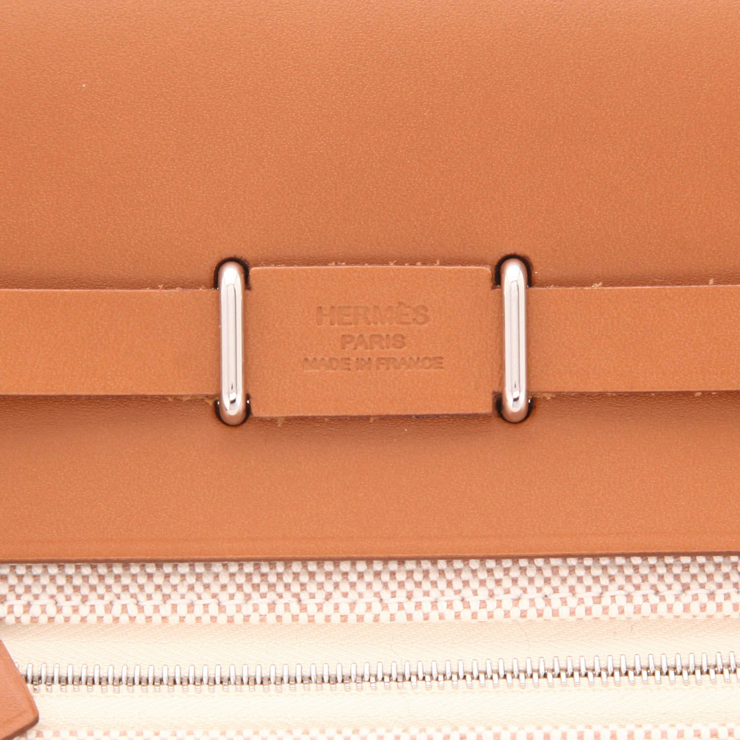 Borsa a tracolla Hermès  Mini Herbag in tela beige e pelle Gold - Detail D2