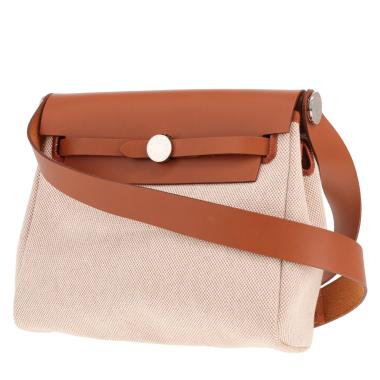Bolso bandolera Hermès «Mini Herbag» de lona beige y piel Gold
