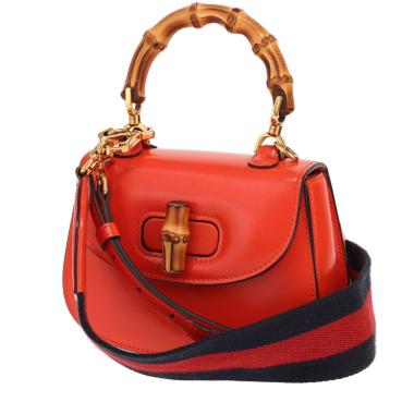 Gucci Bamboo Mini handbag in orange smooth leather and Bambou