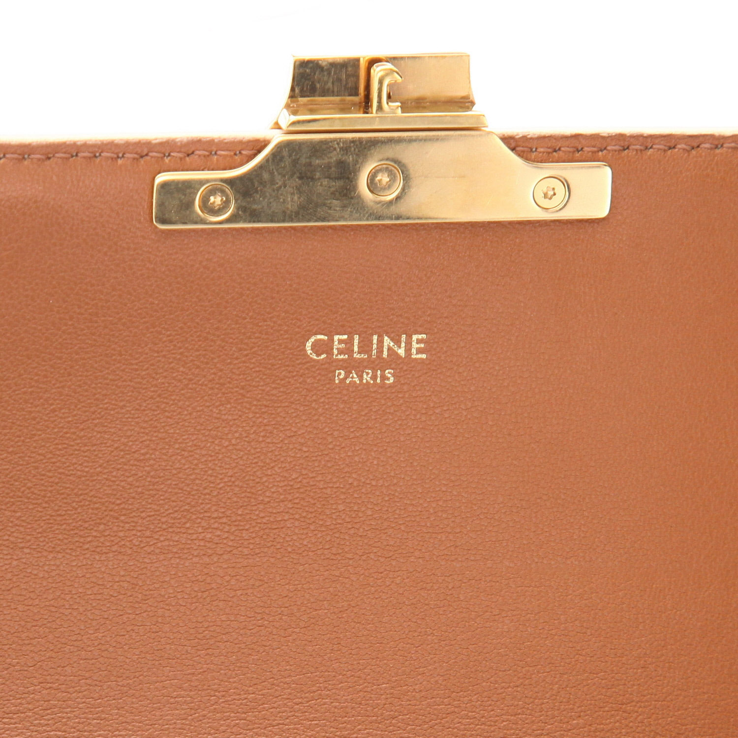 Bolso de mano Celine «Claude» de lona Triomphe blanca y roja y piel marrón - Detail D2