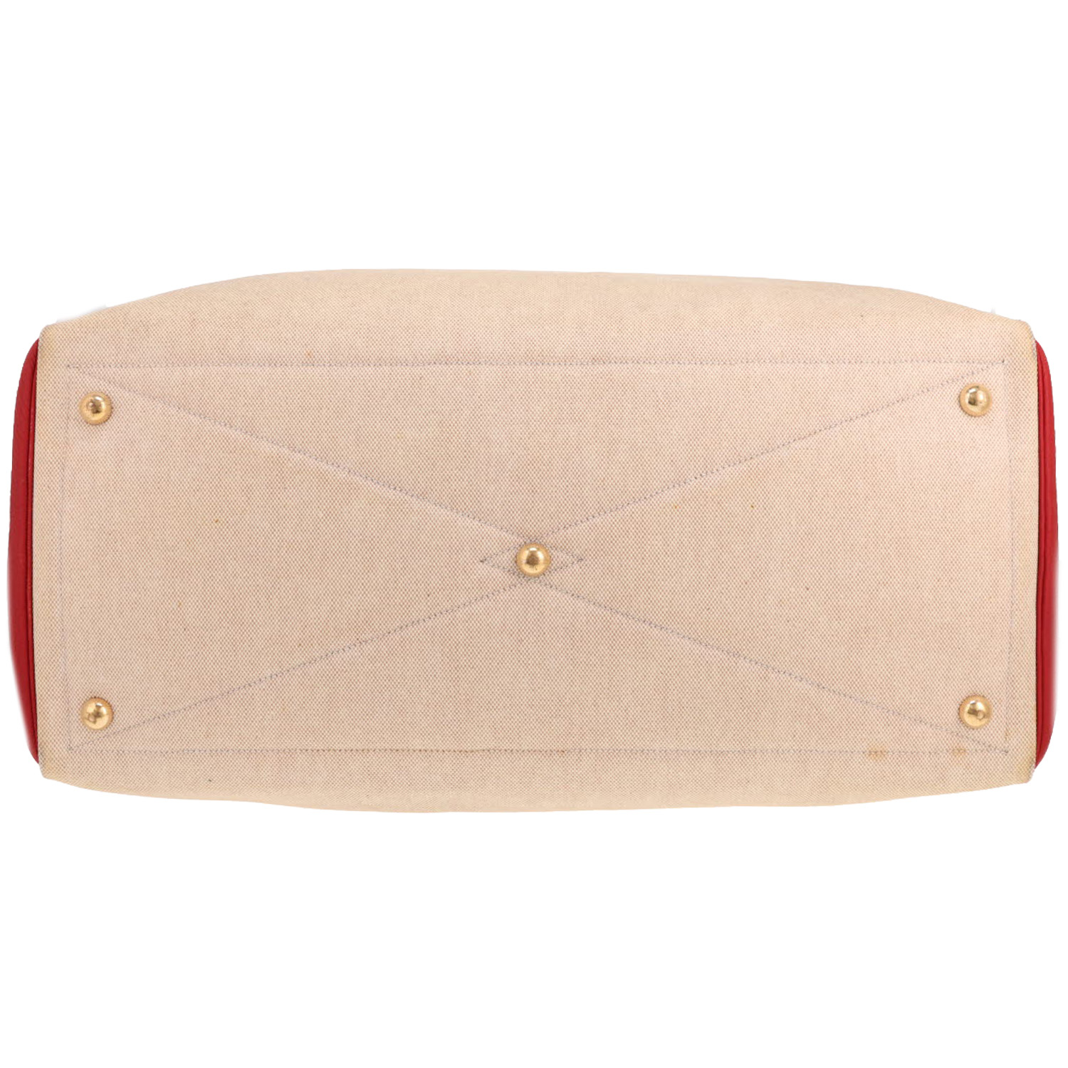 Borsa da viaggio Hermès Victoria - Travel Bag in tela beige e pelle rossa - Detail D1