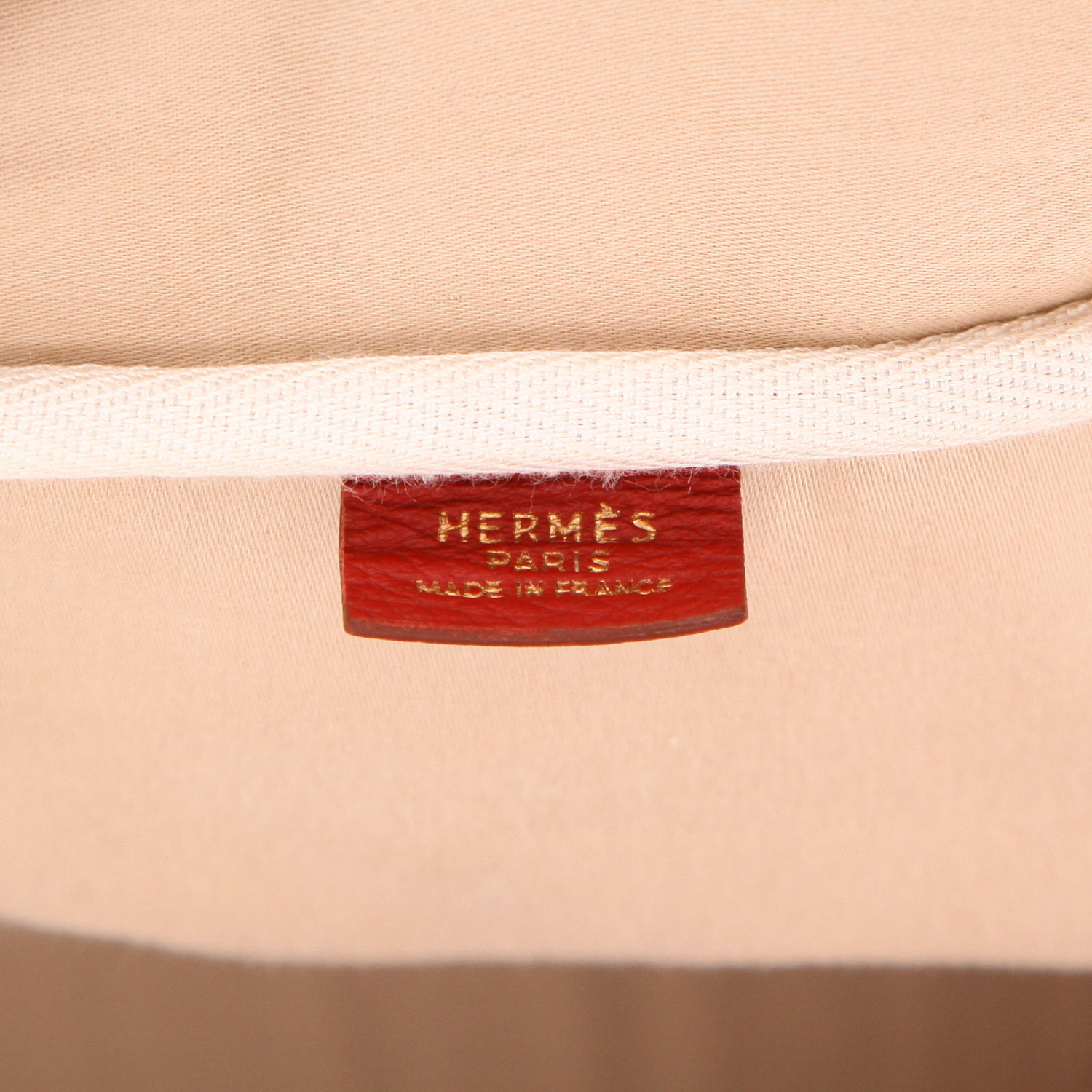 Borsa da viaggio Hermès Victoria - Travel Bag in tela beige e pelle rossa - Detail D2