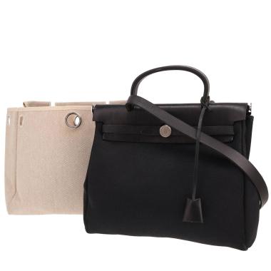 Sac à main Hermès  Herbag en toile noire et cuir noir