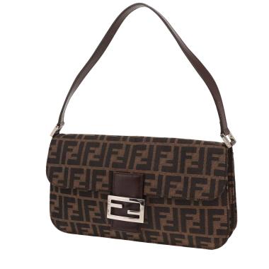 Bolso Fendi «Baguette» de lona marrón con el logotipo y piel marrón