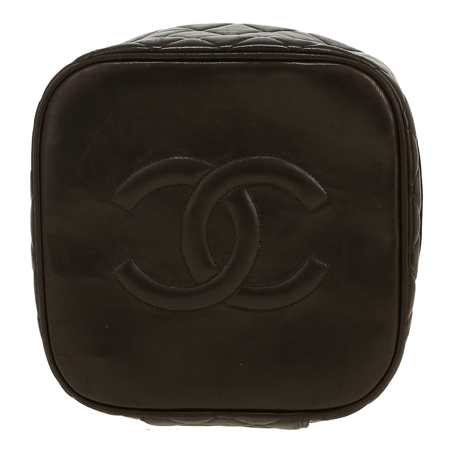 Vanity Chanel Vintage de cuero acolchado Noir - Detail D1