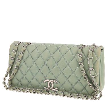 Chanel handbag  Green quilted leather flap bag with rhinestones