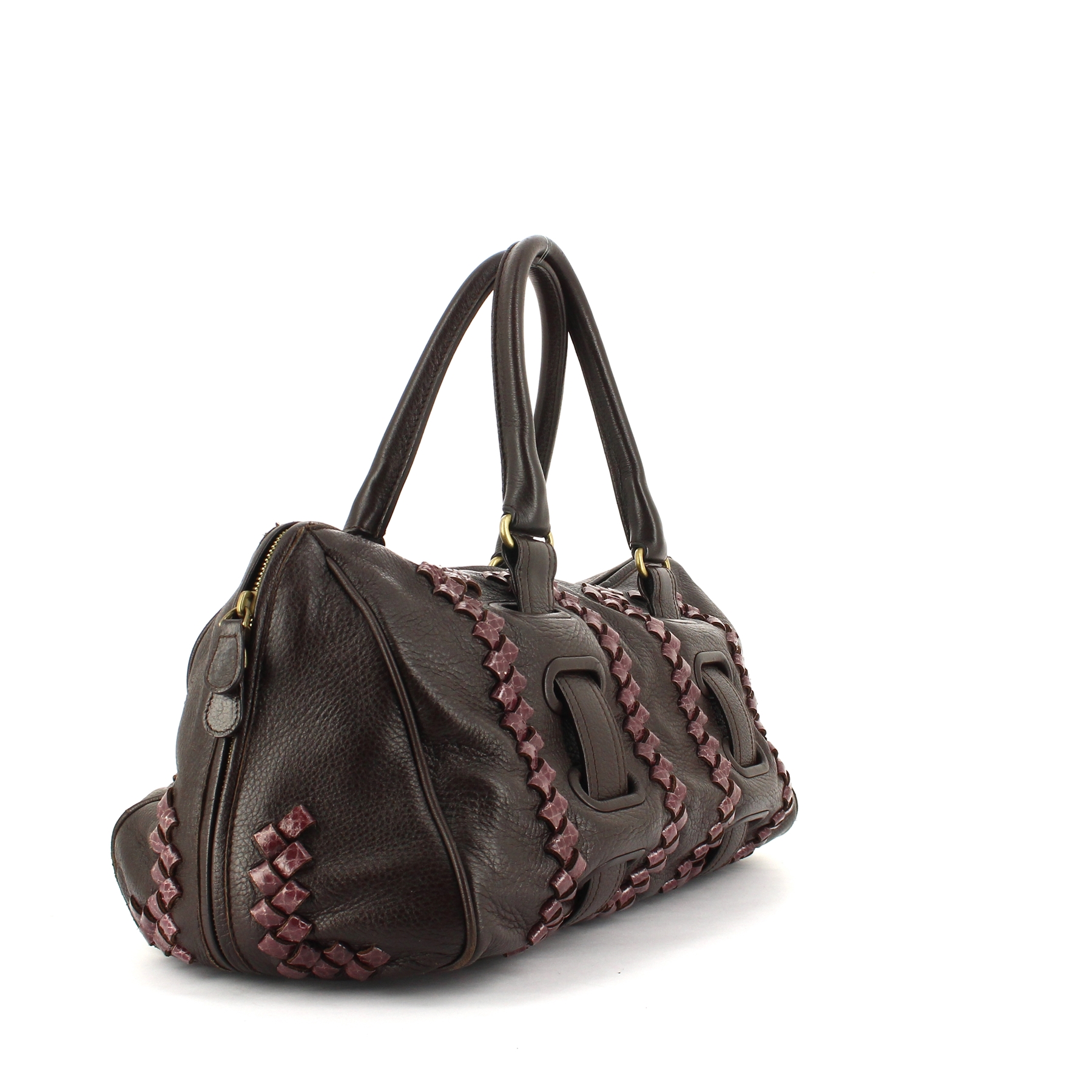 Borsa Bottega Veneta  Montaigne in pelle marrone e pelle intrecciata bordeaux