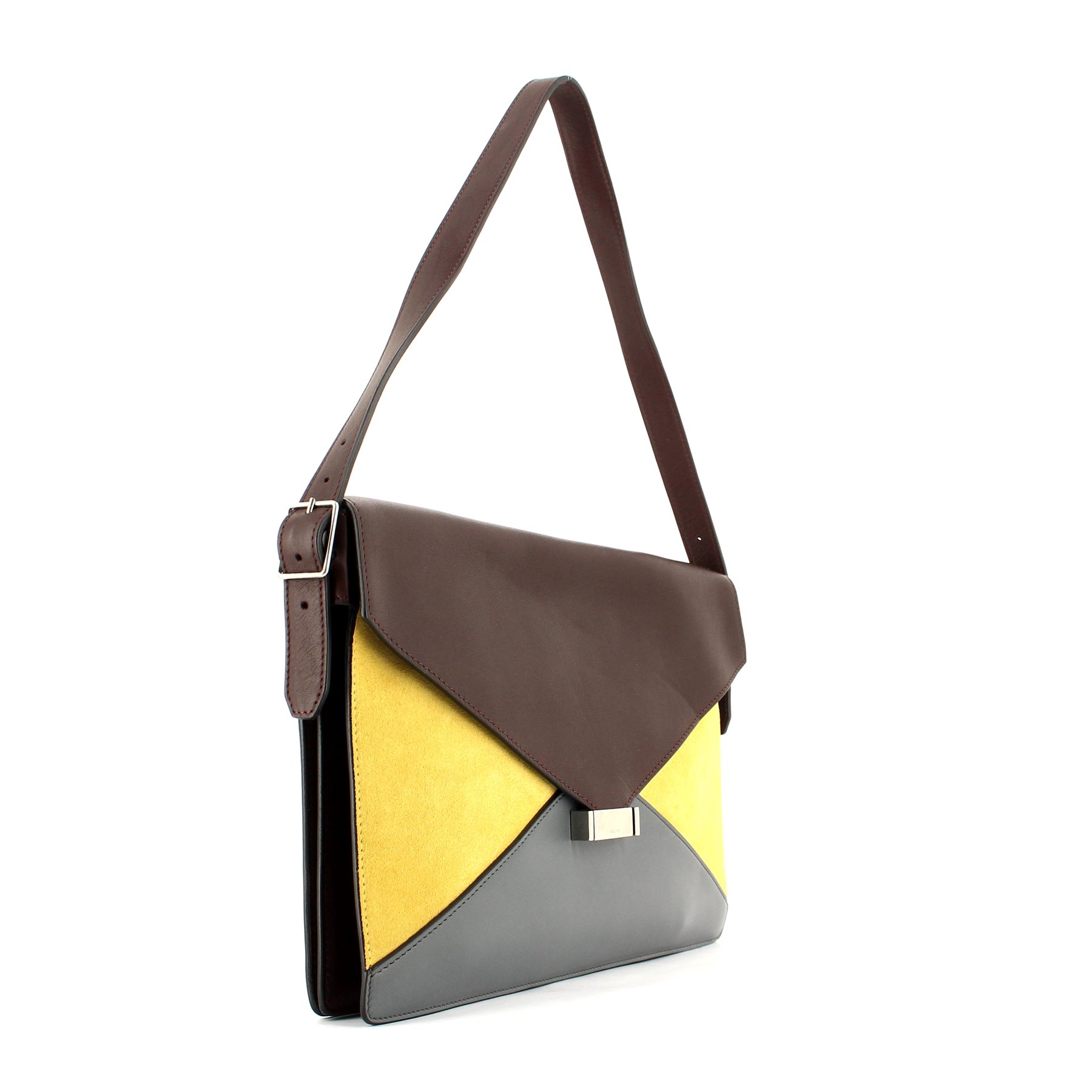 Celine  Diamond handbag  in burgundy and grey leather  and yellow suede