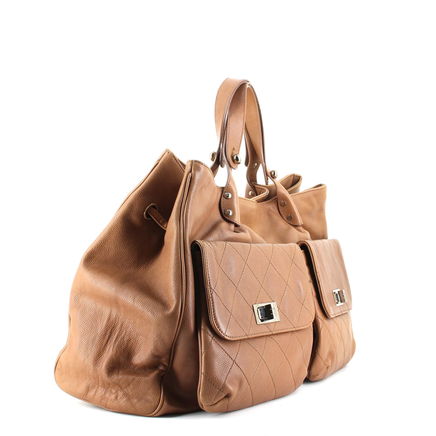Borsa Chanel  Pocket in the city in pelle martellata e trapuntata marron glacé