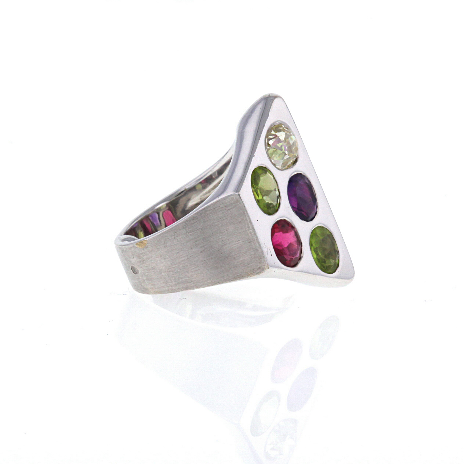 1980'S Ring In White Gold, Diamonds And Tourmaline, In