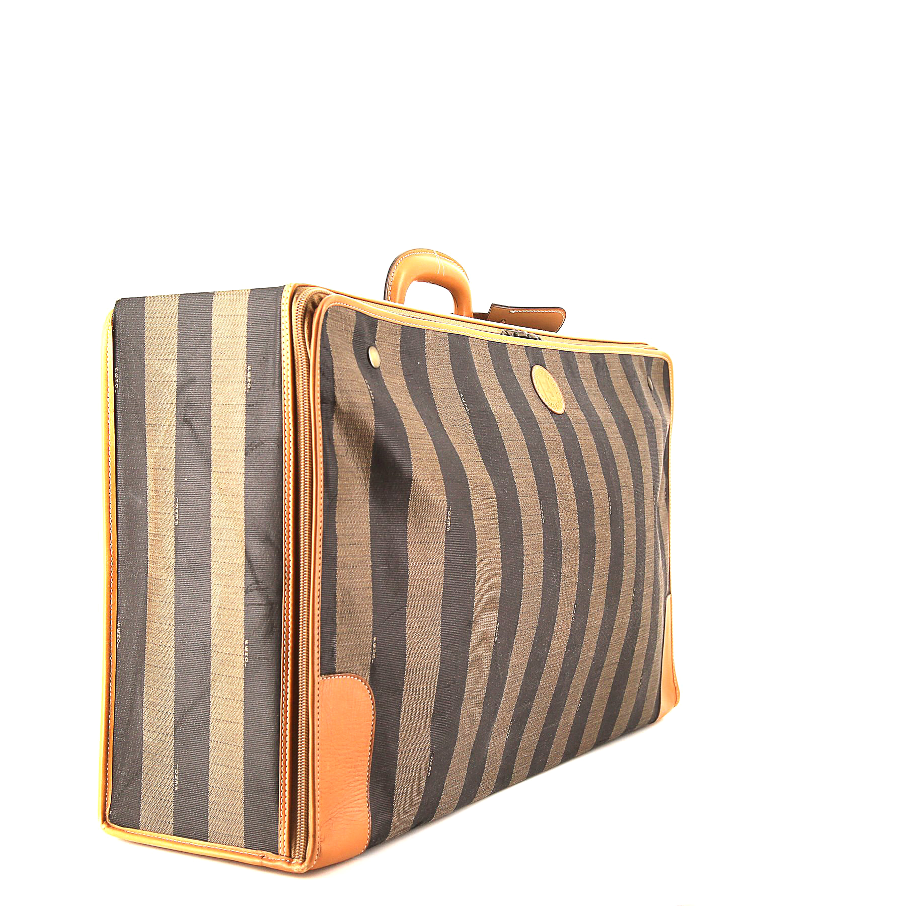 Fendi soft suitcase in black and grey monogram canvas and natural leather