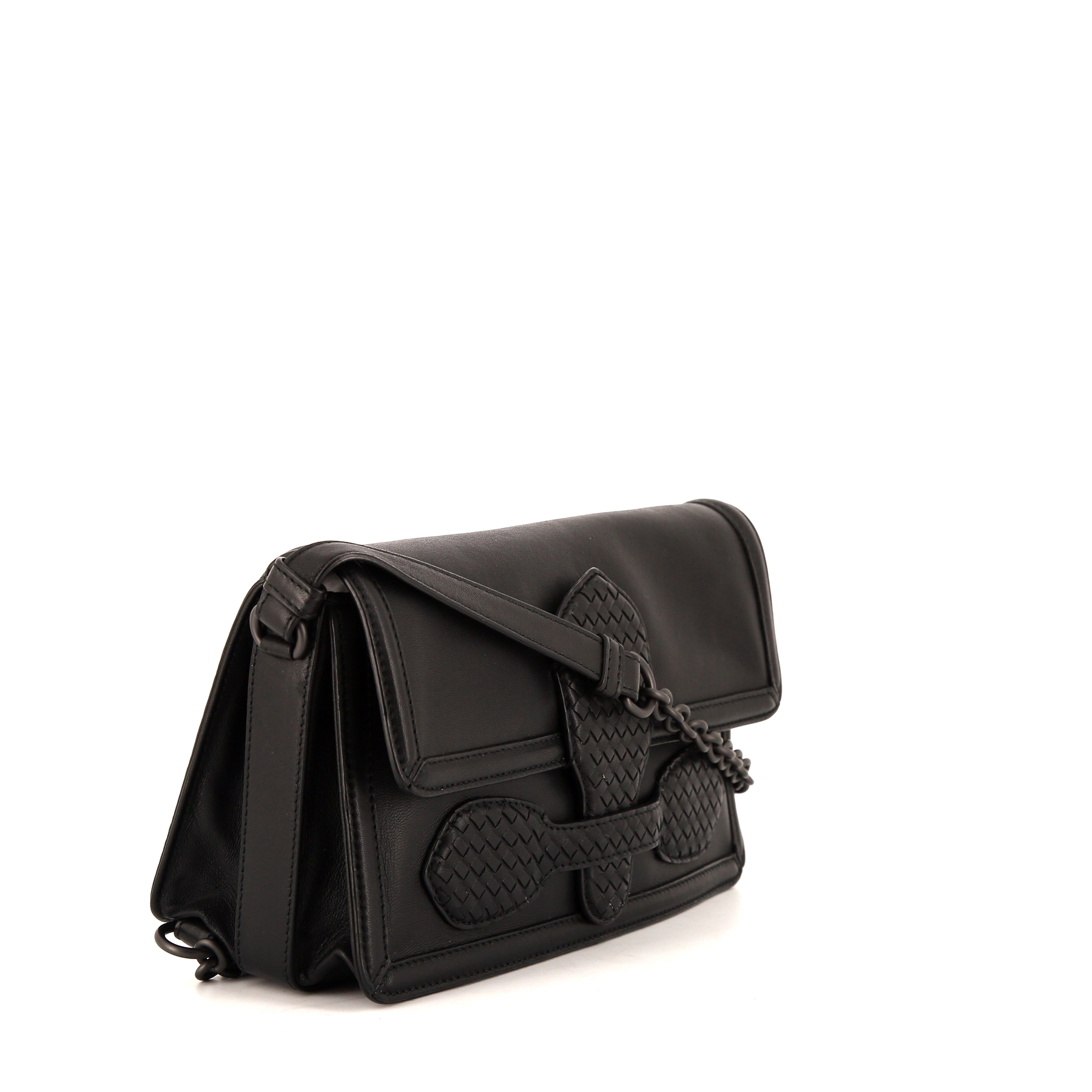 Bottega Veneta  Rialto handbag in black leather and black intrecciato leather