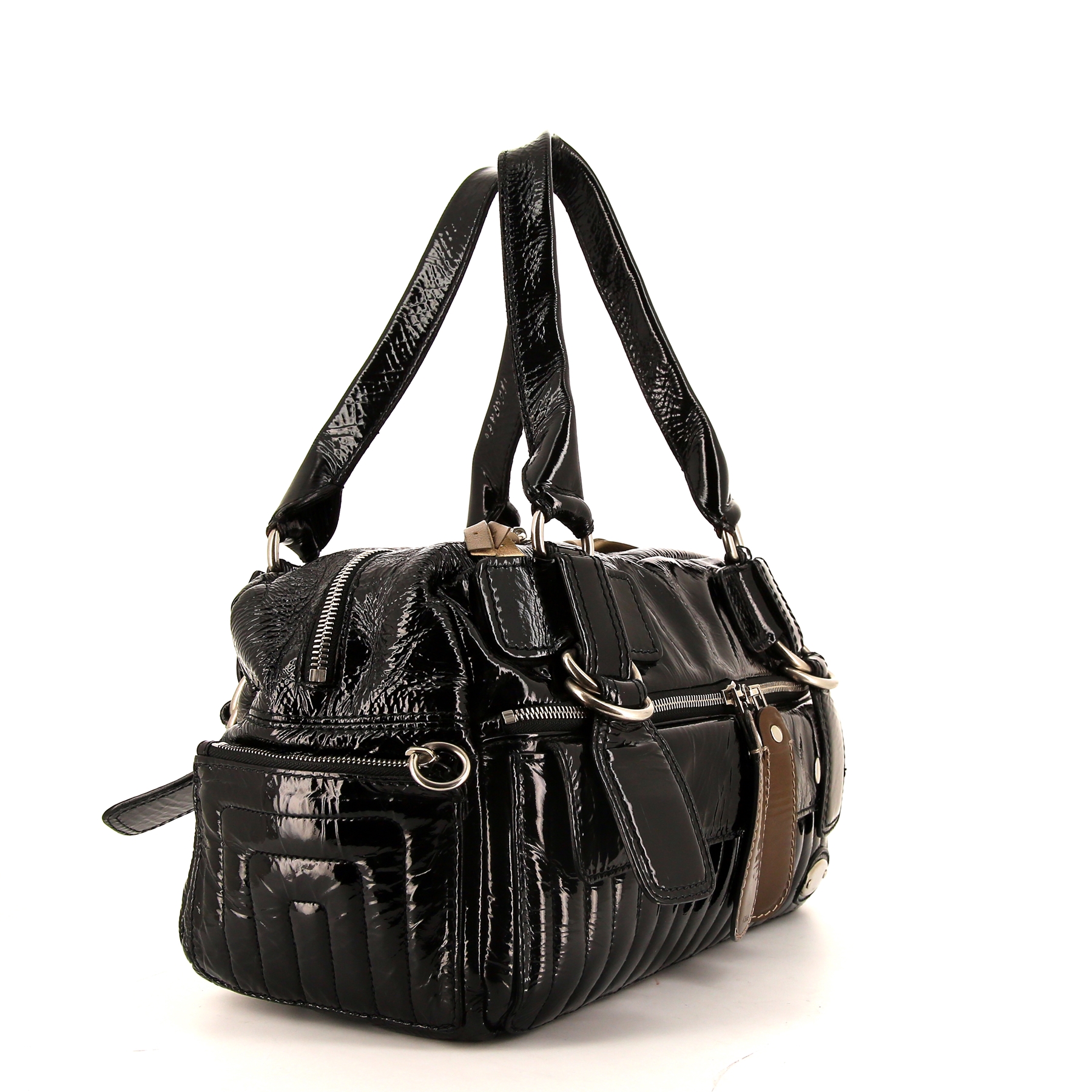 Borsa Chloé Bay in pelle verniciata e foderata nera e pelle verniciata marrone