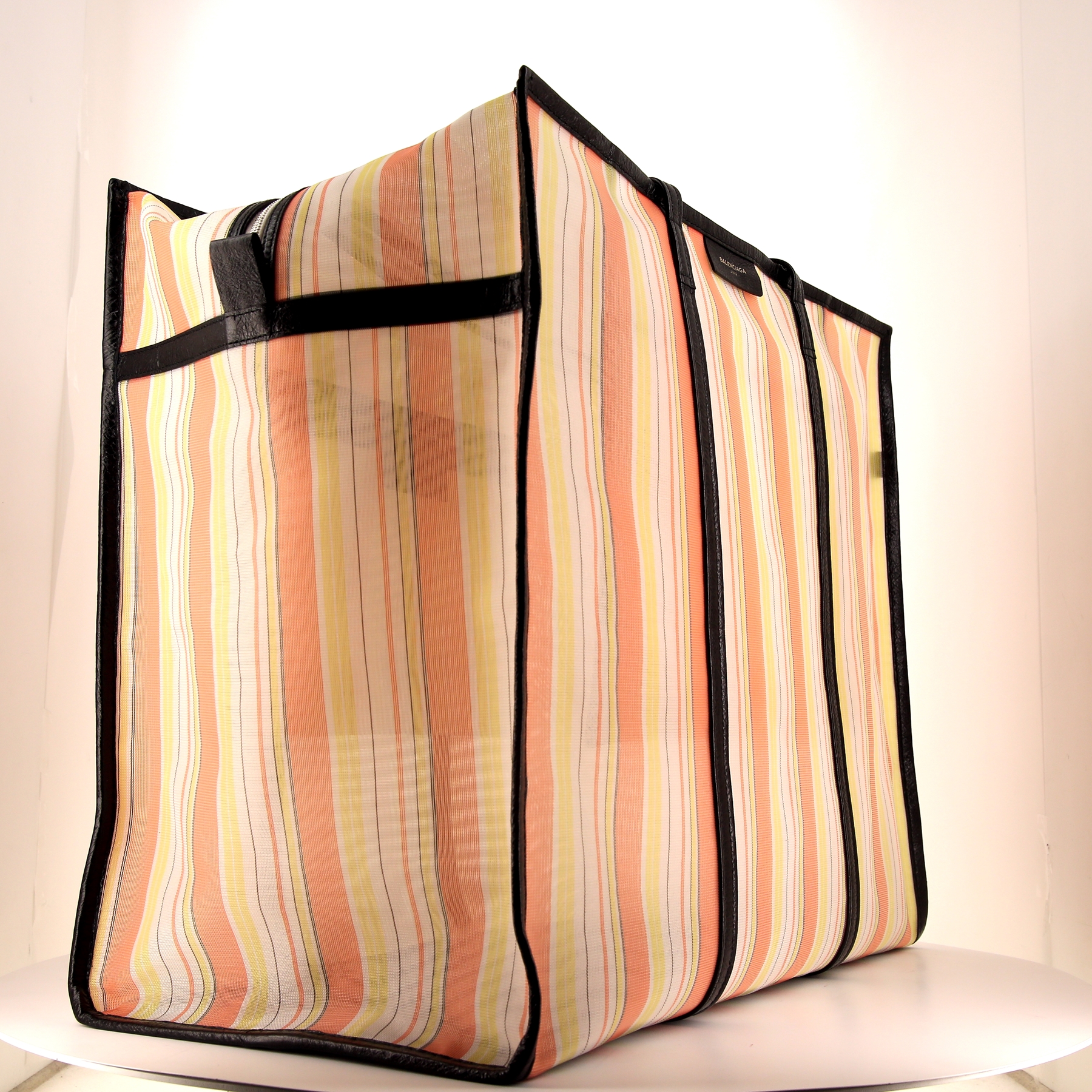Shopping bag Balenciaga Bazar shopper taglia XL in tela tricolore arancione gialla e bianca e pelle nera