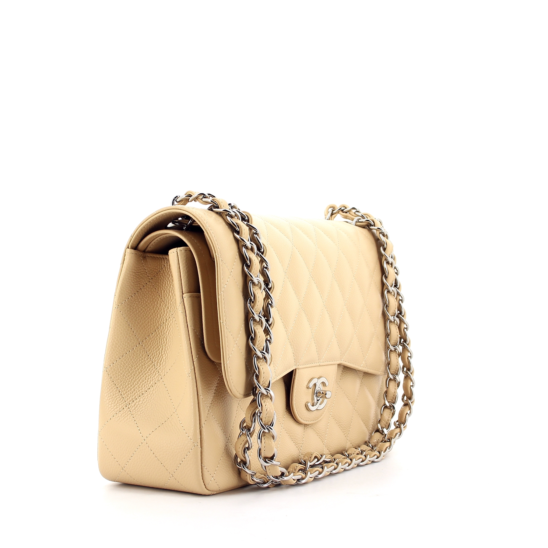Bolso de mano Timeless jumbo en cuero granulado acolchado beige
