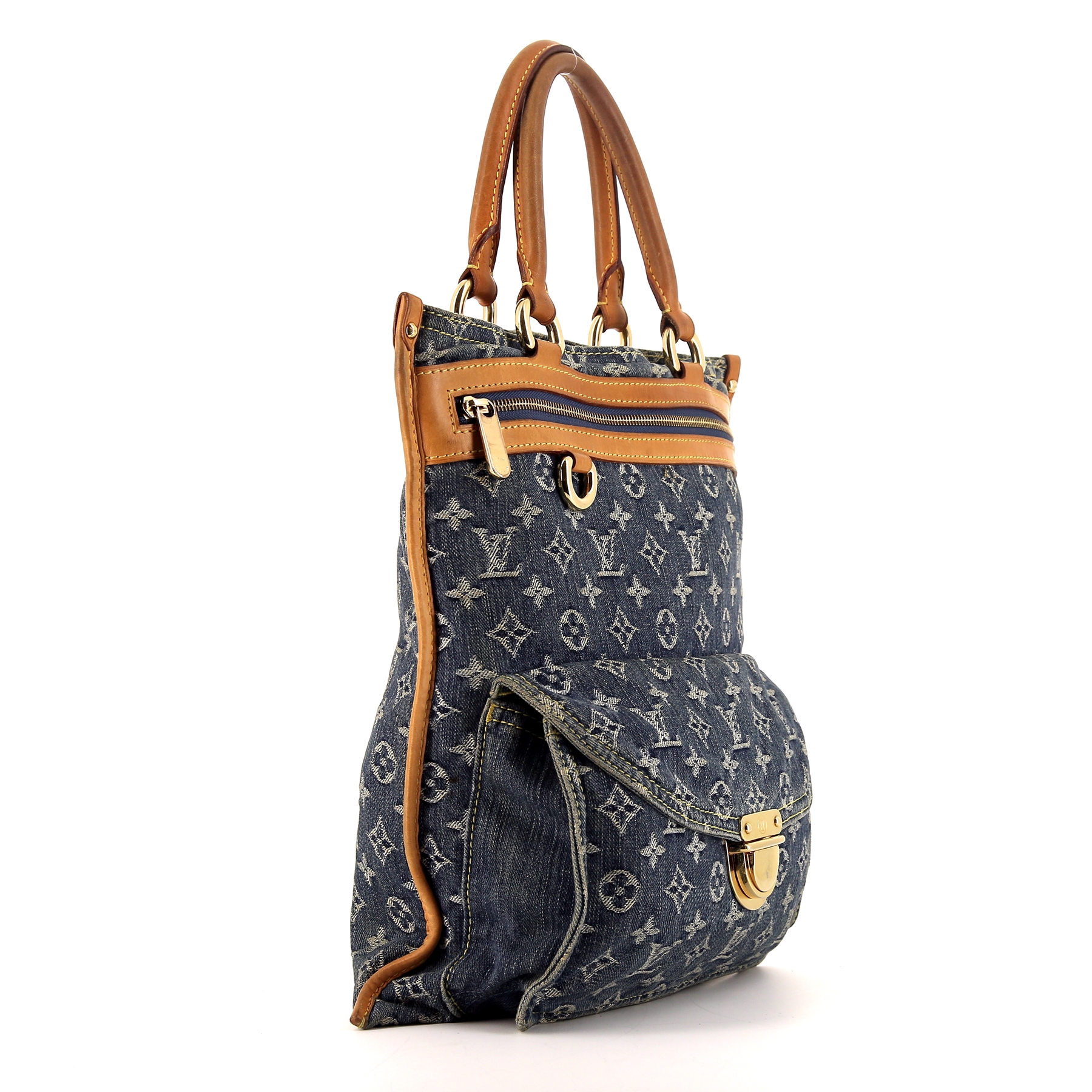 Louis Vuitton handbag in blue monogram denim canvas and natural leather