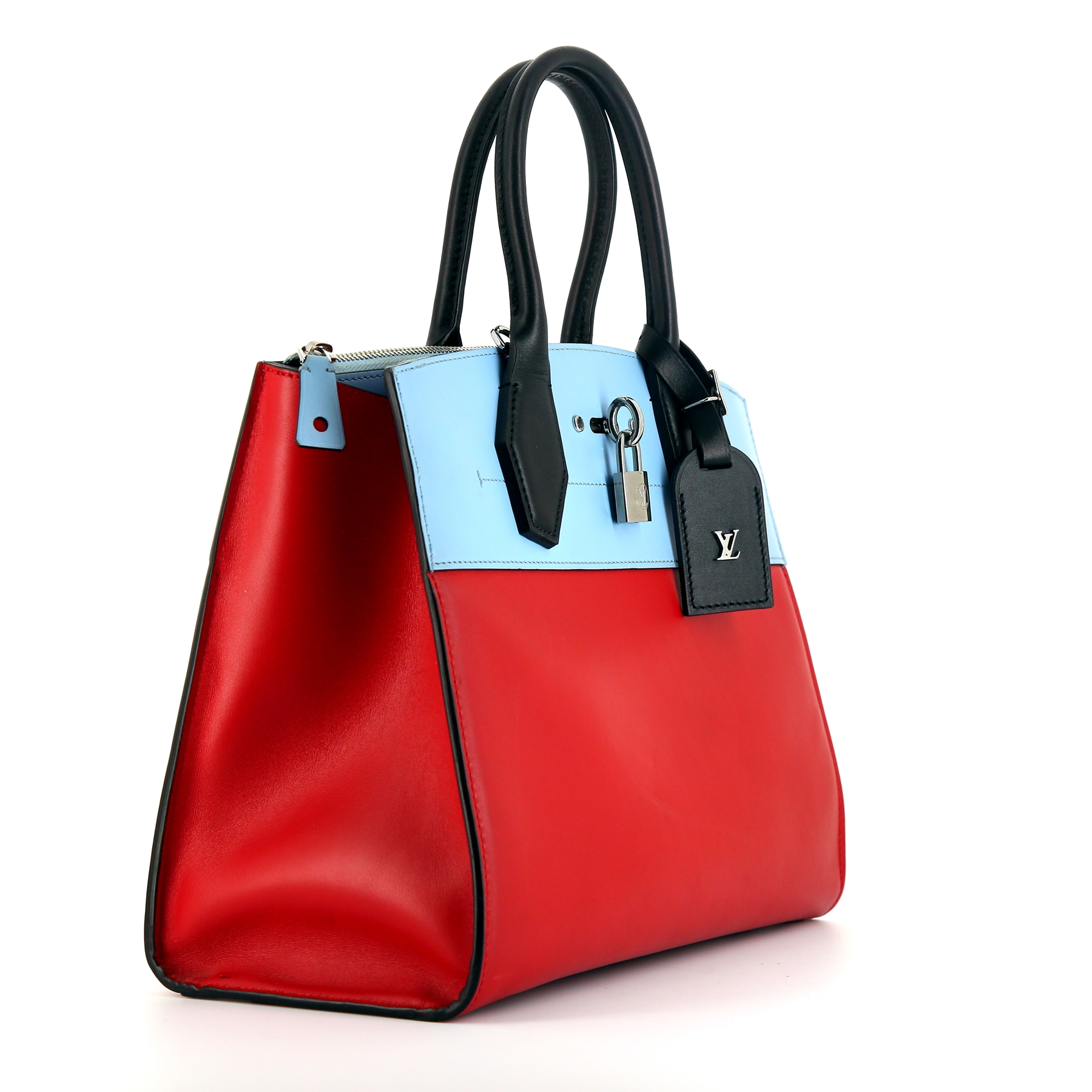 Bolso de mano Louis Vuitton City Steamer modelo mediano en cuero liso azul y rojo