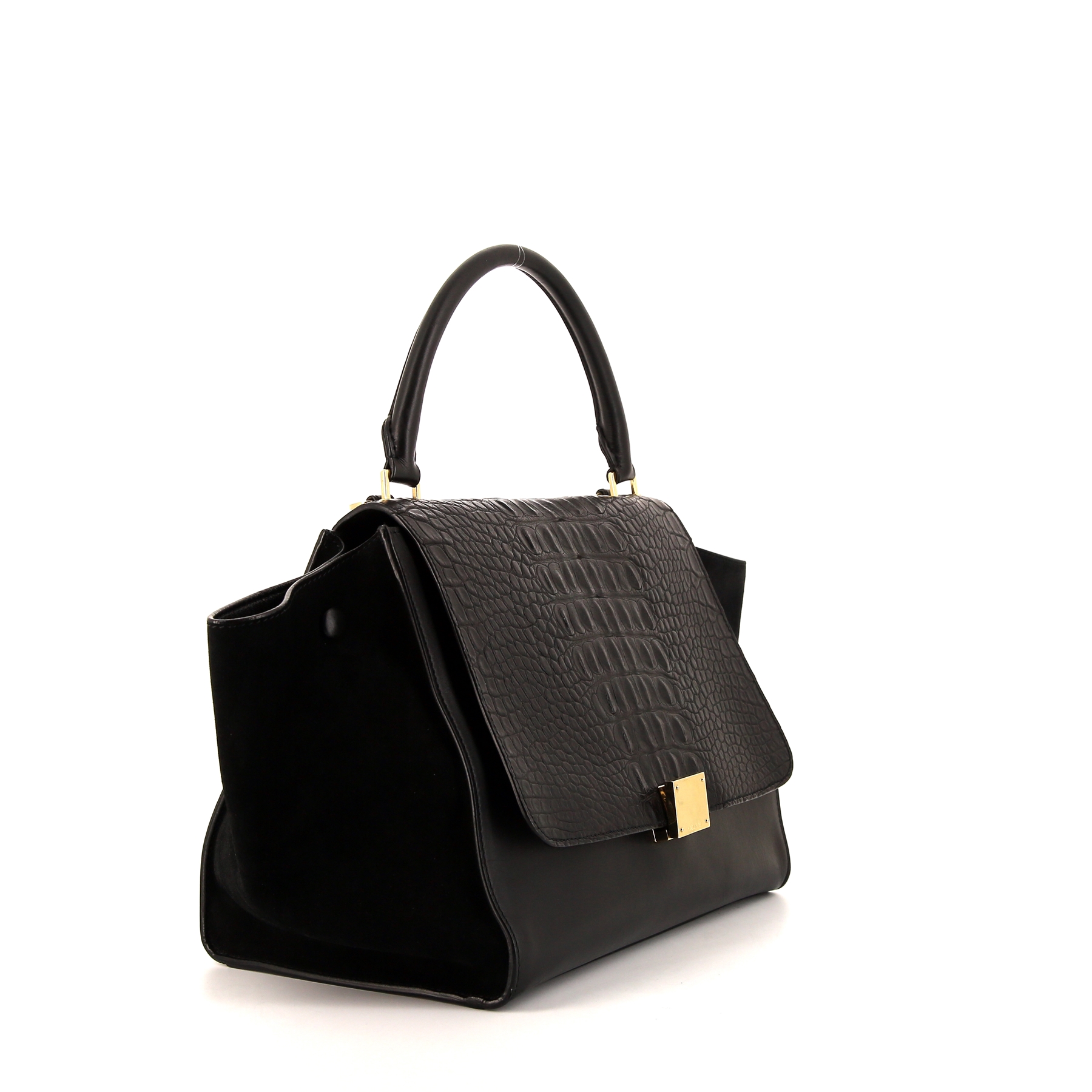 Celine Trapeze medium model handbag in black leather and black suede