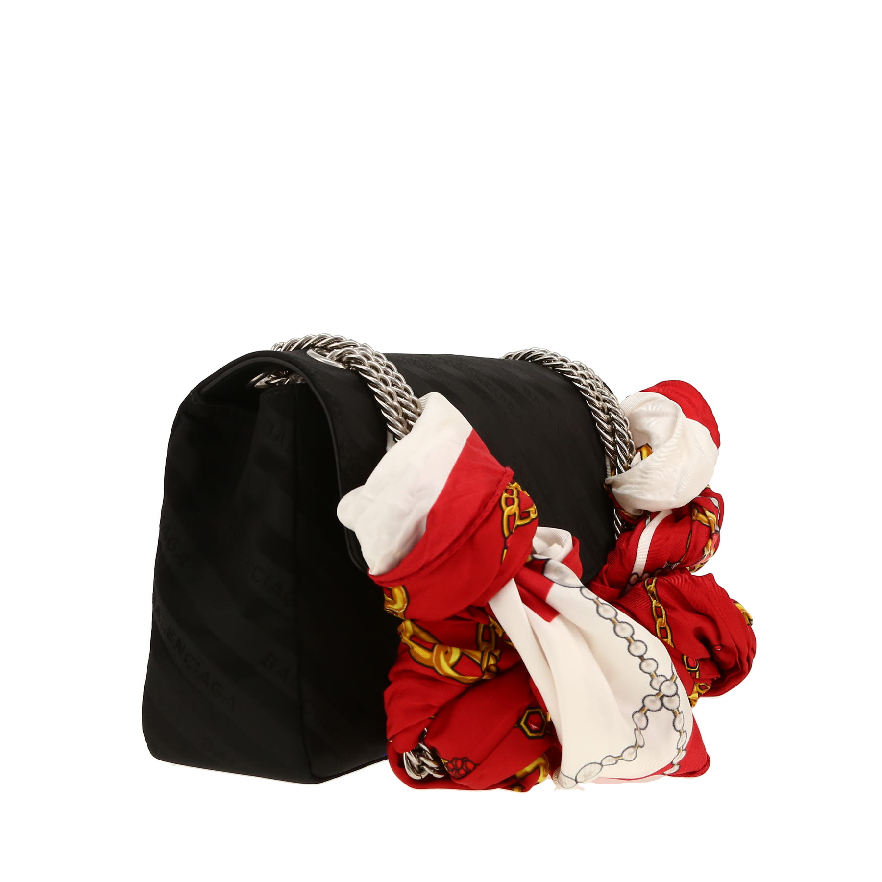 Balenciaga Lock Round Scarf handbag in black satin