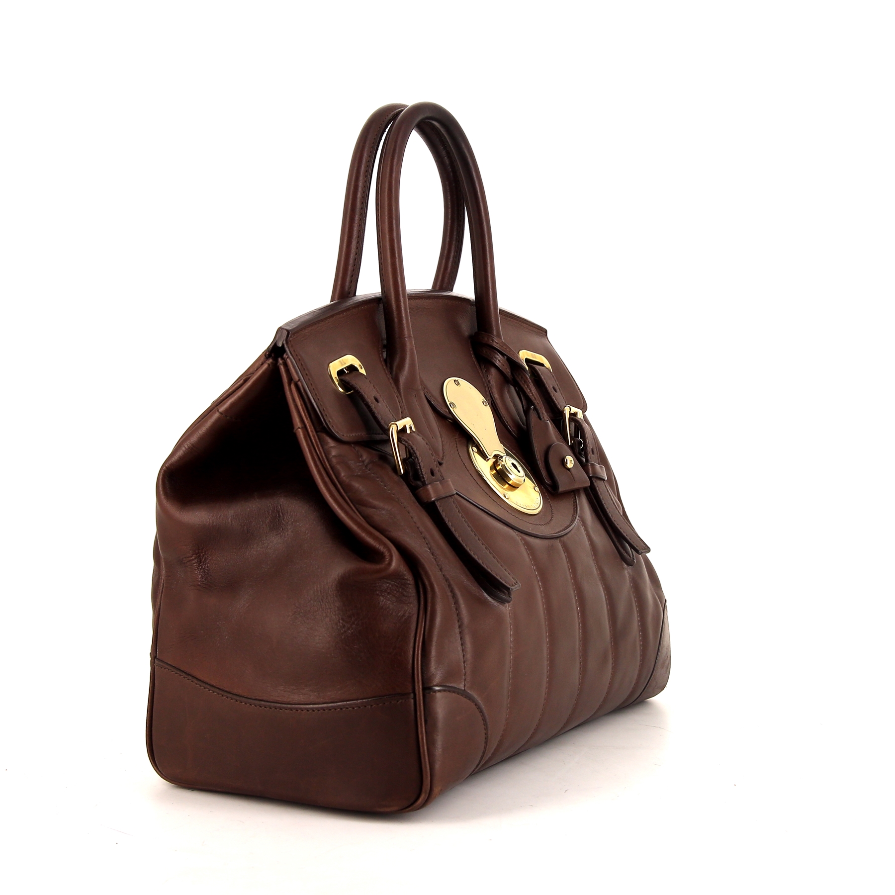 Bolso de mano Ralph Lauren Ricky modelo grande en cuero acolchado marrón