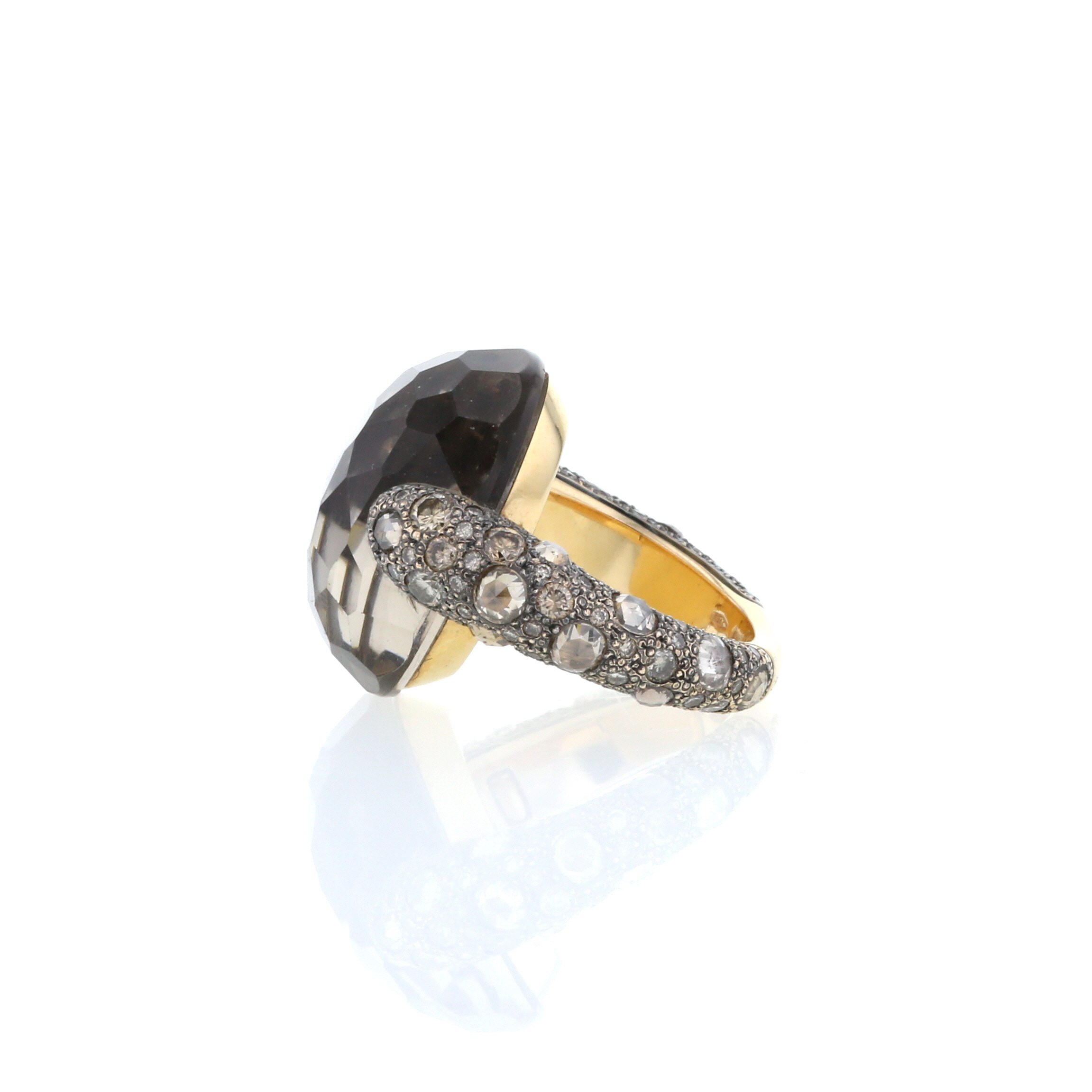 Tango Large Model Ring In Pink Gold, Diamonds And Smoked