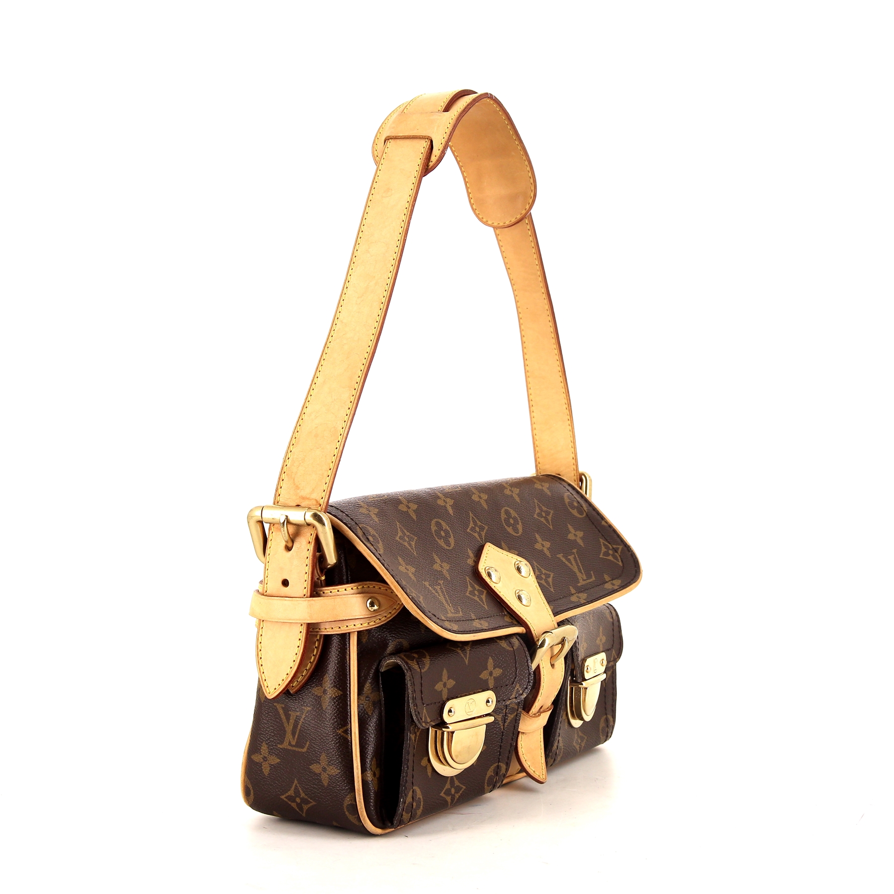 Louis Vuitton Hudson handbag in brown monogram canvas and natural leather