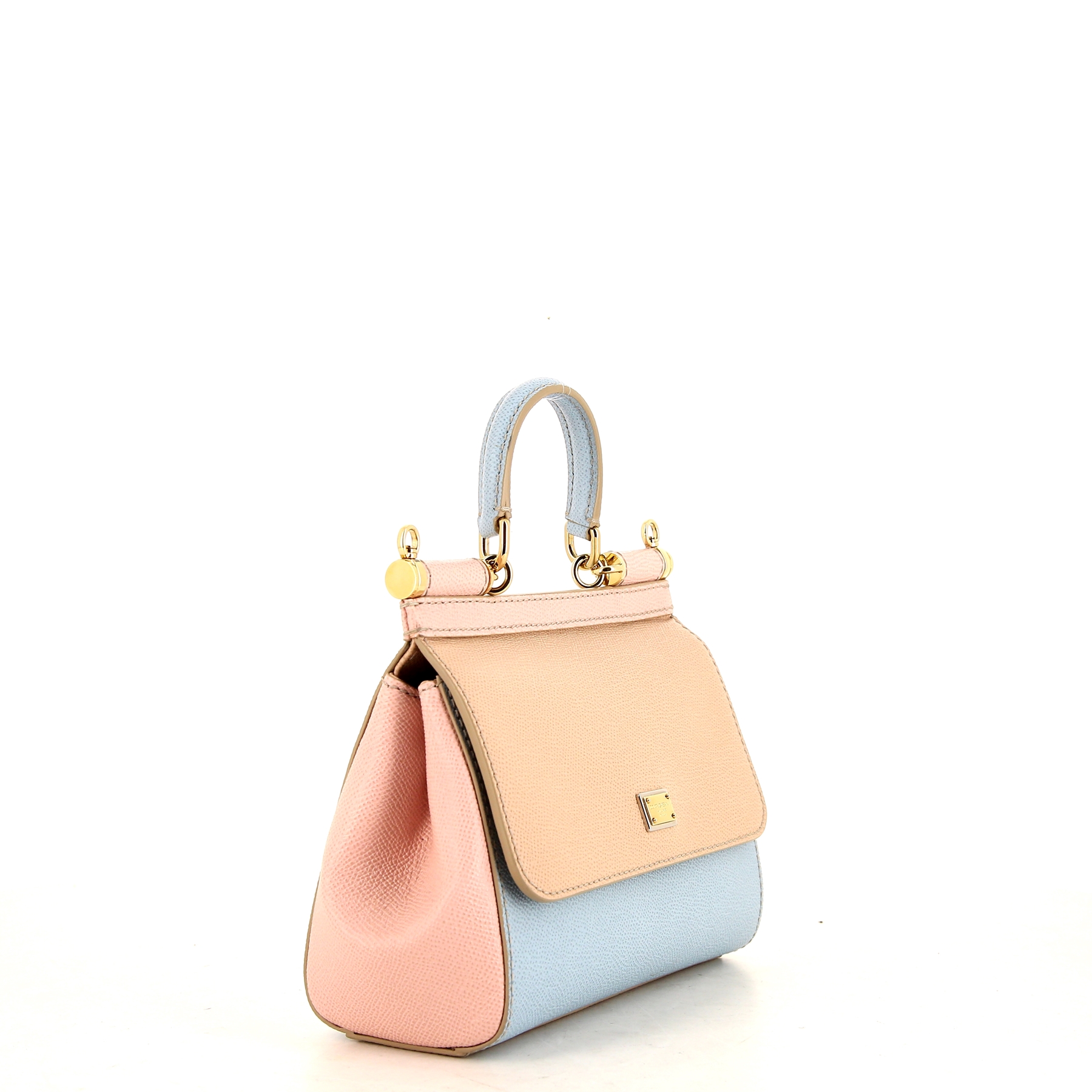 Sac à main Dolce & Gabbana Sicily petit modèle en cuir grainé tricolore bleu rose et beige