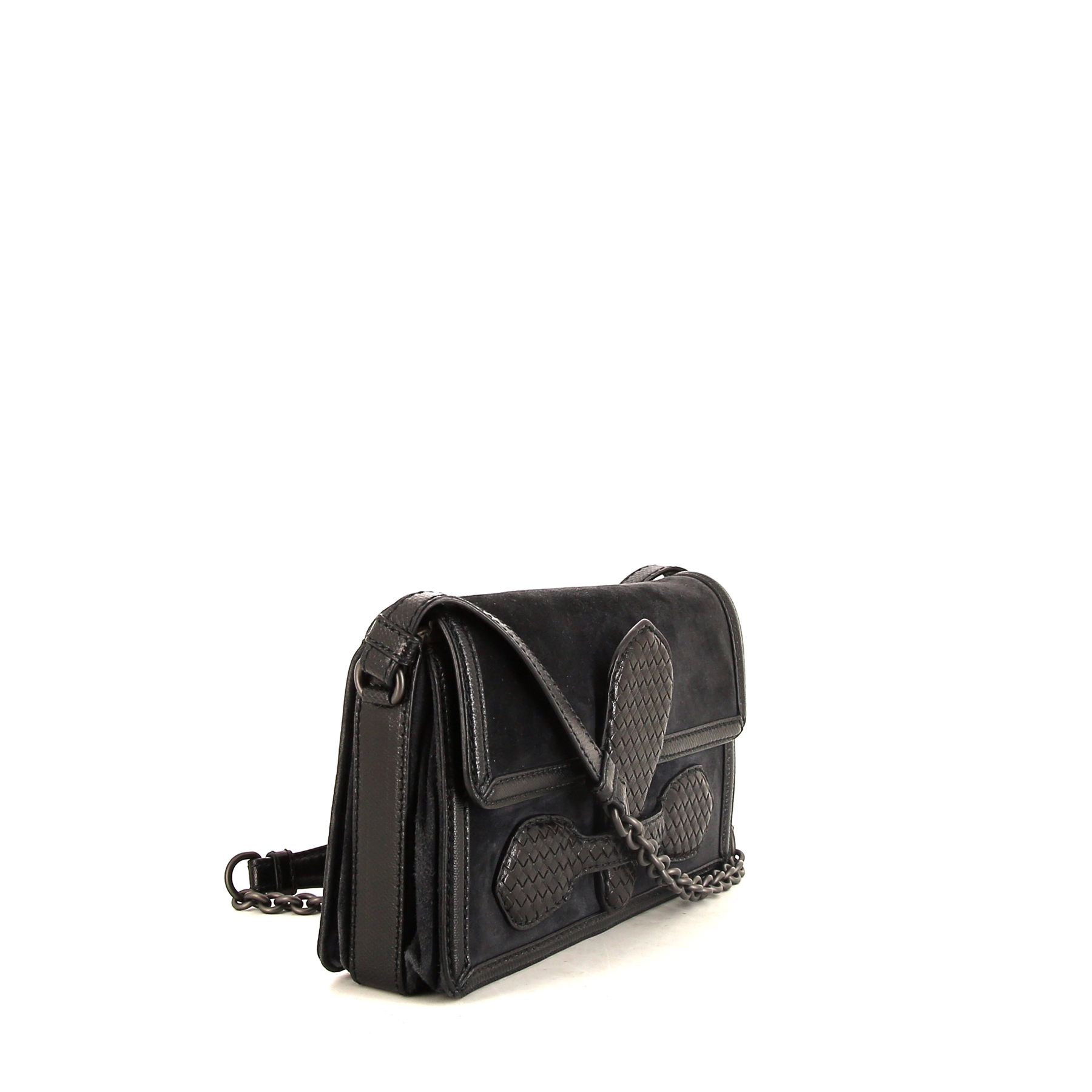 Bottega Veneta Rialto bag worn on the shoulder or carried in the hand in black suede and black leather