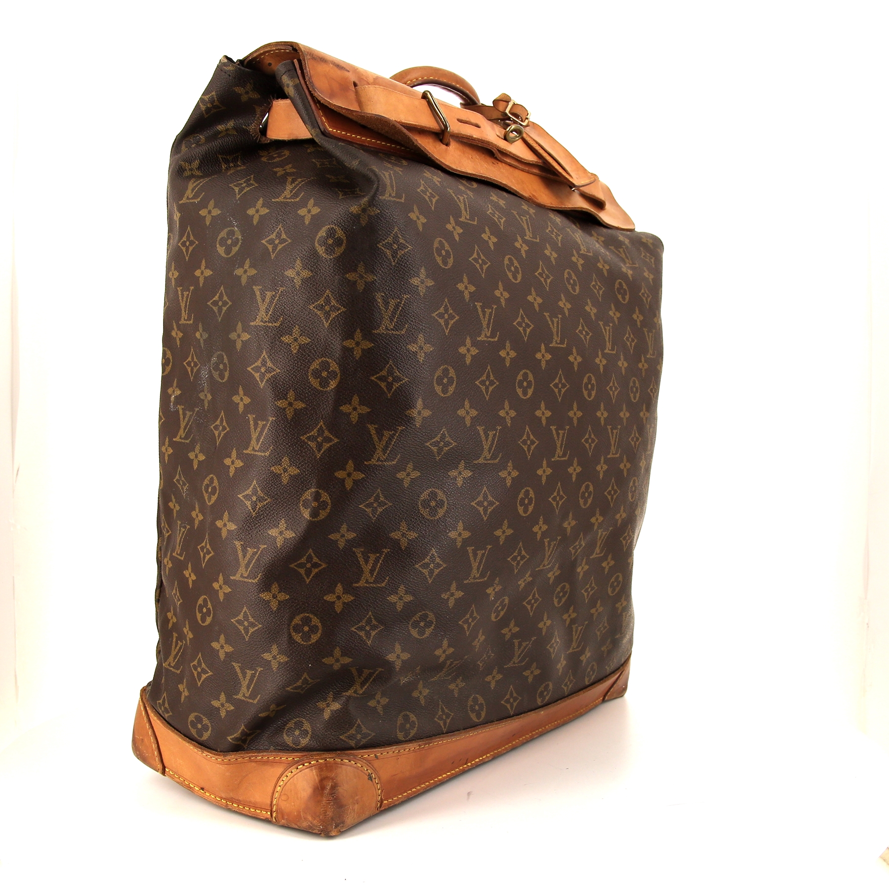 Bolsa de viaje Louis Vuitton Steamer Bag en lona Monogram marrón y cuero natural