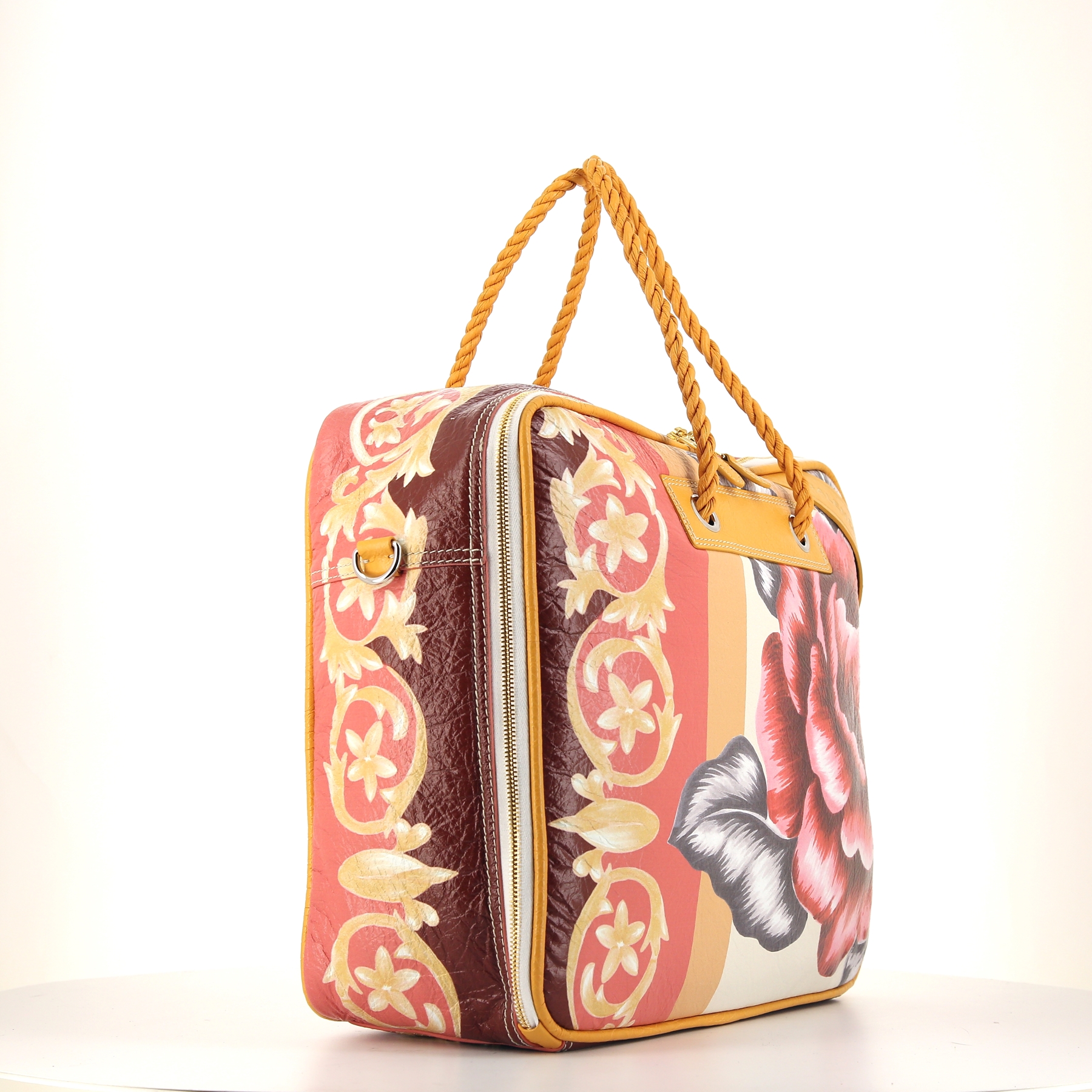 Borsa Balenciaga Blanket Square modello piccolo in pelle arancione a fiori