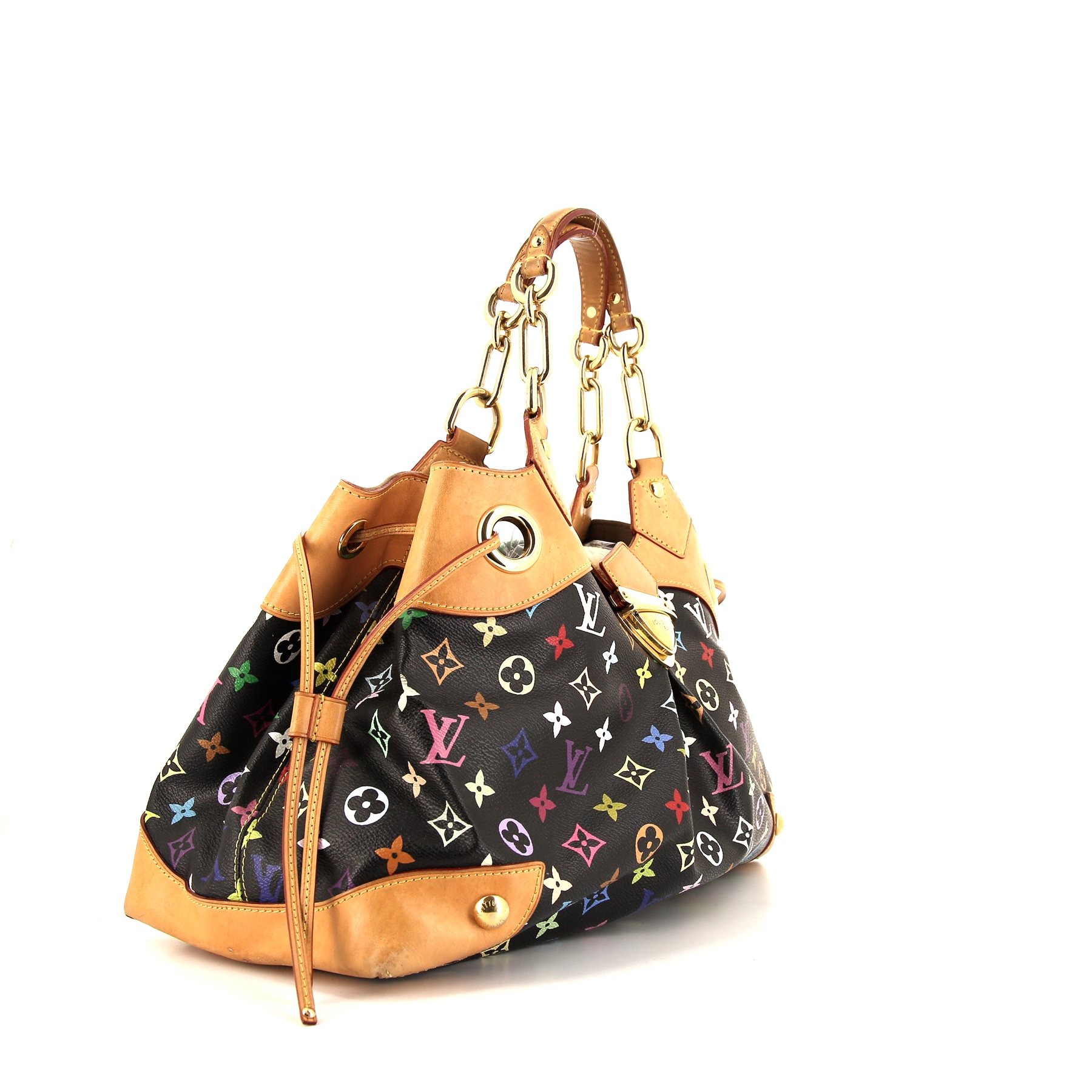 Sac à main Louis Vuitton en toile monogram multicolore et cuir naturel